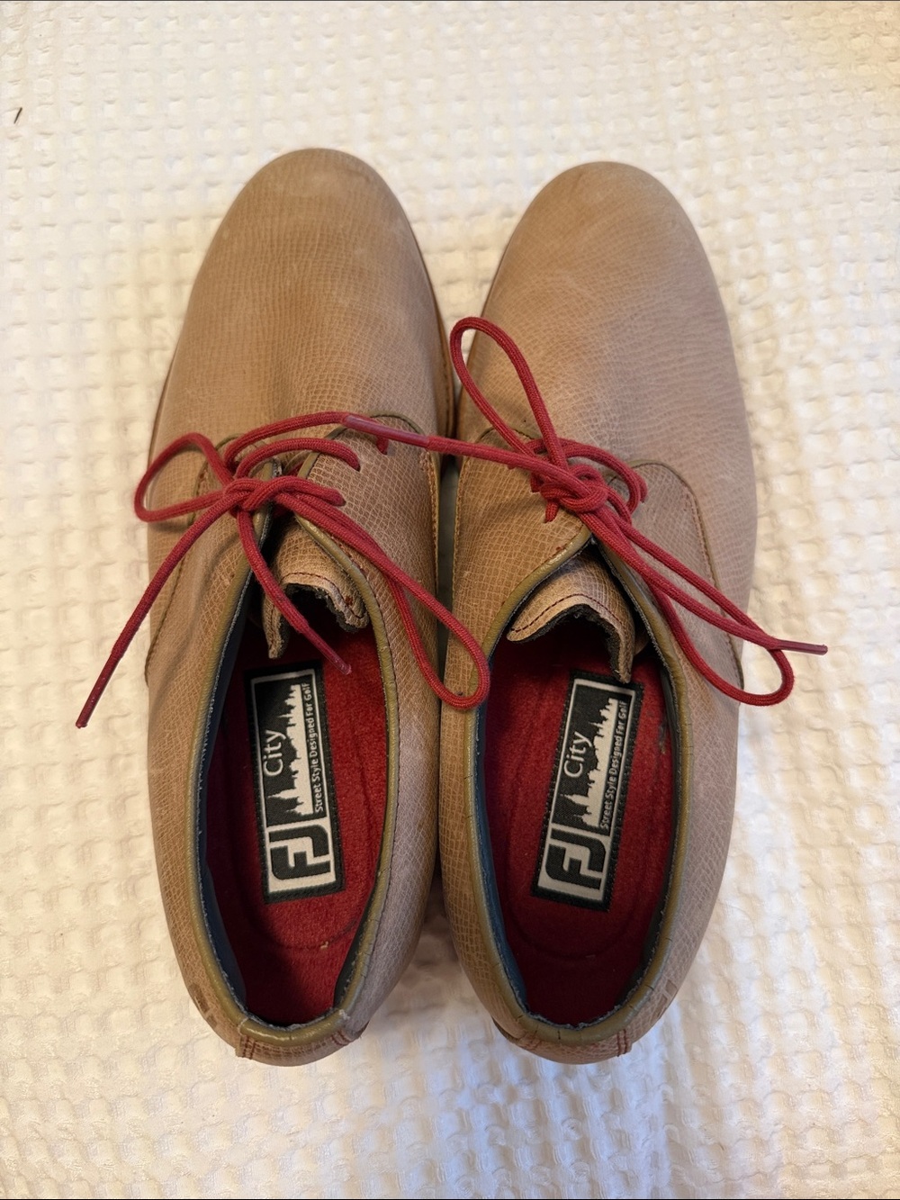 FootJoy Tan Oxfords with Red Laces